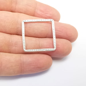 Silver Square Connector, Geometric Findings, Jewelry Parts, Silver Necklace Component, Antique Silver Plated Metal Findings (27mm) G35143
