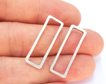 10 Silver Rectangle Charms Connector Antique Silver Plated Charms (30x10mm)  G22519