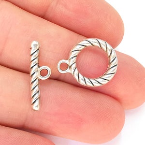 Twisted Silver Toggle Clasps 4 sets Antique Silver Plated Toggle Clasp Findings 18x18mm+20x6mm  G22730