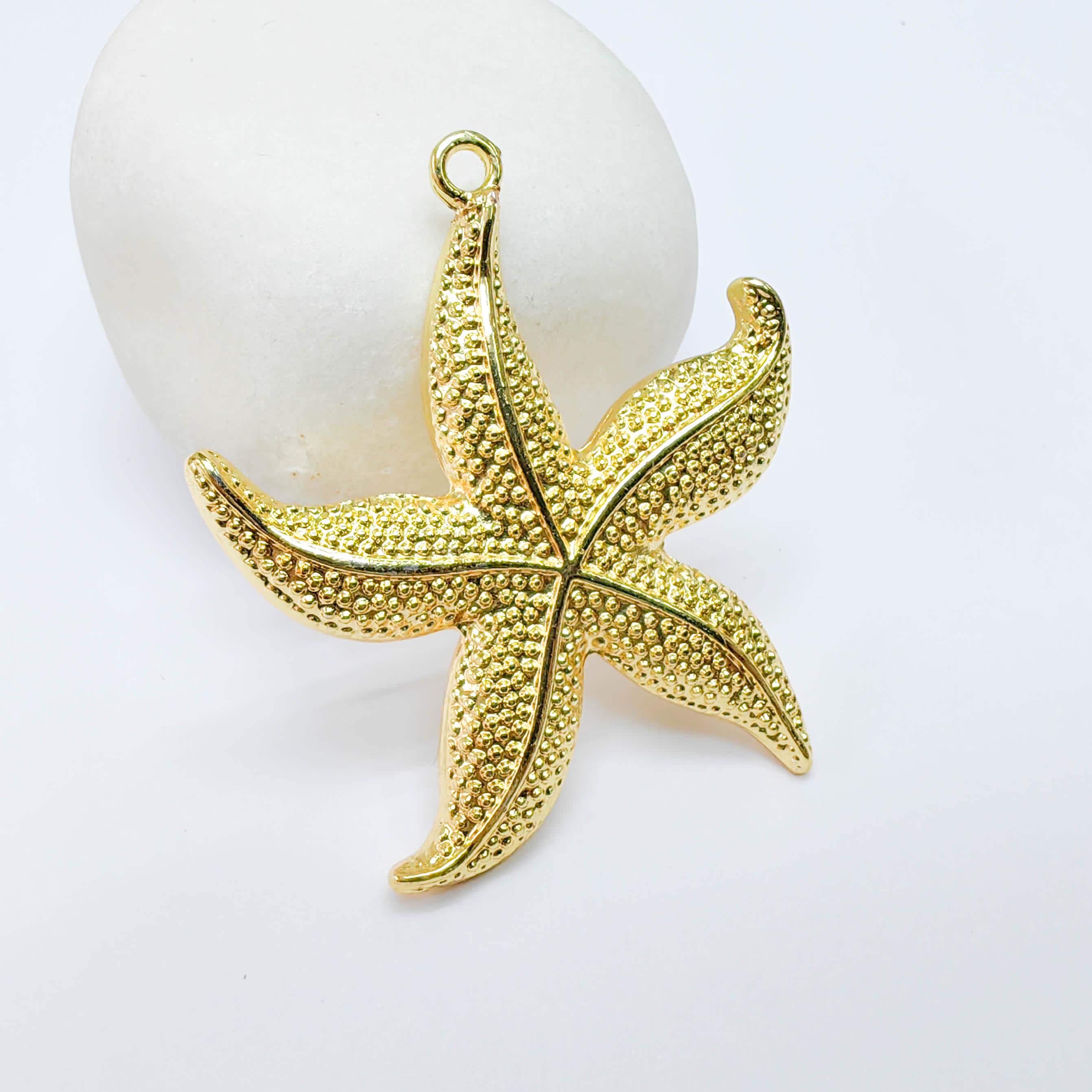 Large Starfish Charm, Textured Sea Star Design, 24k Gold Color