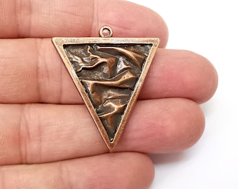 Copper Triangle Charms, Boho Charm, Rustic Charm, Earring Charm, Copper Pendant, Necklace Parts, Antique Copper Plated 37x32mm G35551