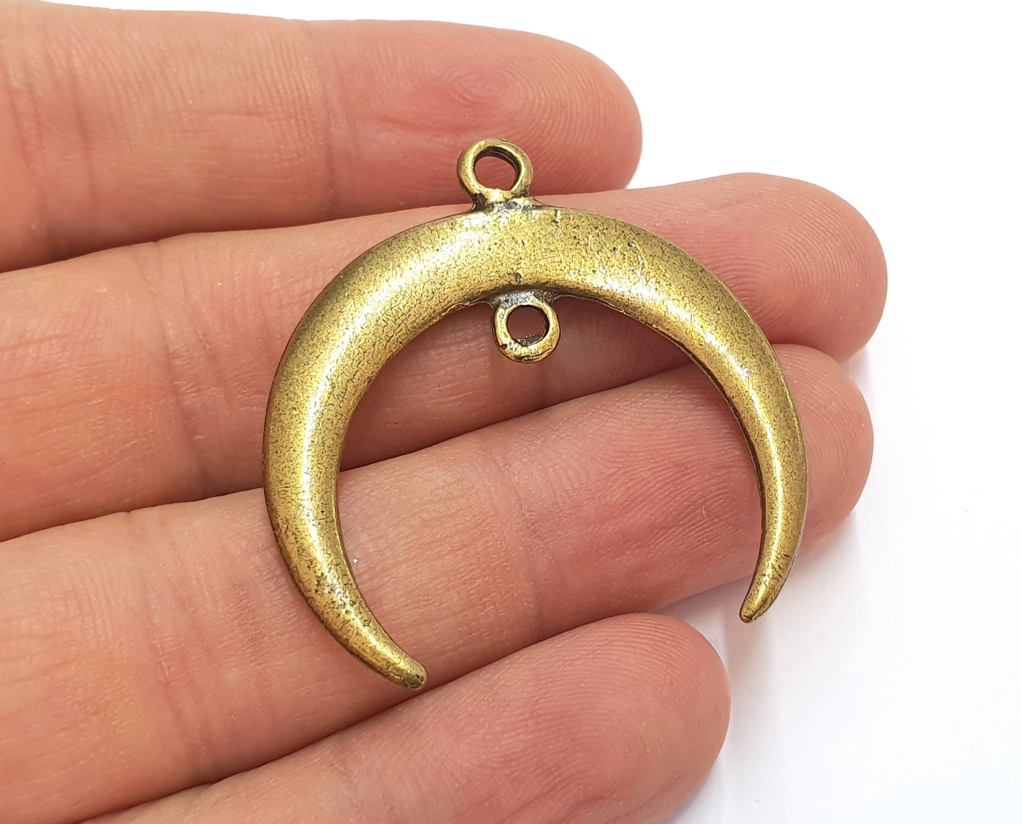 2 Crescent Charm Connector Moon Charm Antique Bronze Plated Pendants  (40x38mm)  G19831