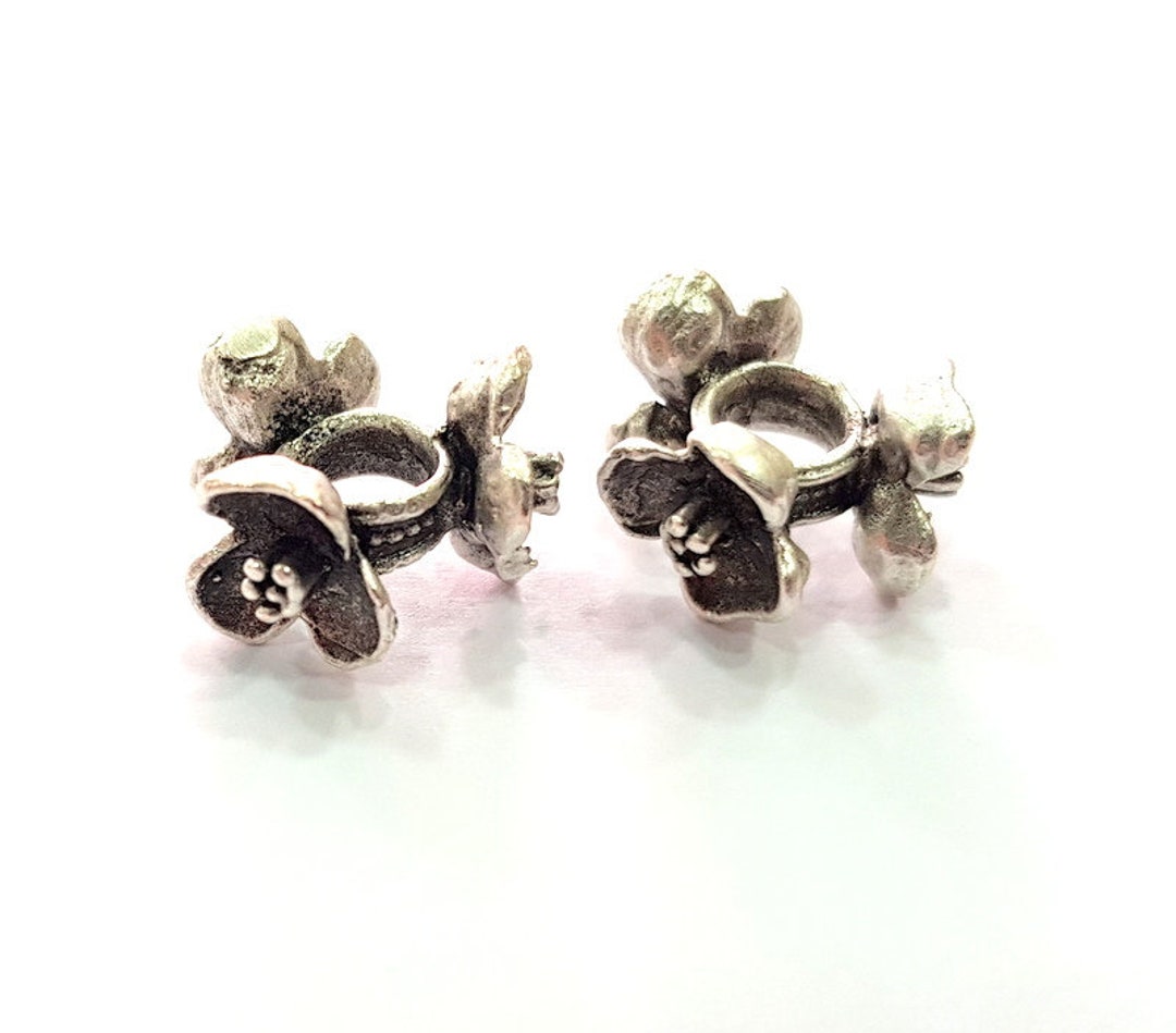 2 Silver Rondelle Beads Antique Silver Plated Brass Flower Rondelle ...