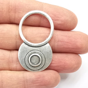 Circles Disc Silver Charm Blank Cabochon Base Antique Silver Plated Charms 44x25mm (7mm bezel)  G27763