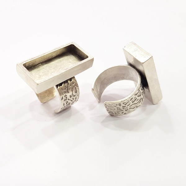 Zilveren ring blanco zetting cabochon basis ingelegd ring achterkant montage verstelbare ring basis ring (25 x 10 mm) antiek verzilverd G15480