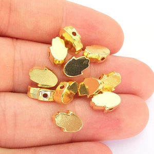 5 Four Hand Charms 24K Shiny Gold Plated Beads (10mm)  G22373