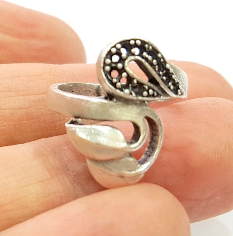 Oxidized Silver Plated Brass G6775 Silver Ring Blank Ring Settings Ring Bezel Base Cabochon Mountings Adjustable for 2mm stone tiny blanks
