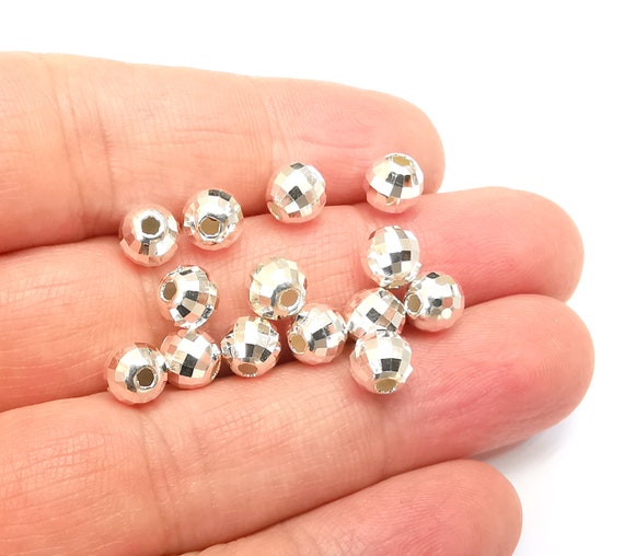 Sterling Silver Faceted Mirror Round Ball Beads, 925 Solid Silver Beads,  Disco Ball Beads, 7mm Silver Bracelet Necklace Beads 7mm G30363 