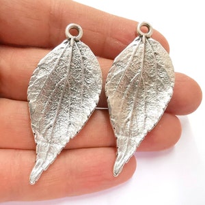 2 Leaf Charms Antique Silver Plated Charms (60x26mm) G20772