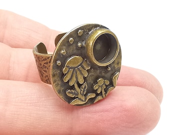 Flower Ring Blank Setting, Cabochon Mounting, Adjustable Resin Ring Base, Inlay Ring Blank Mosaic Bezels Antique Bronze Plated (8mm) G29314