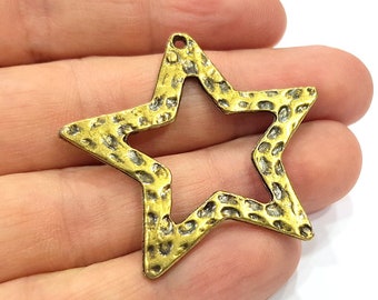 2 Hammered Star Charm Antique Bronze Charm Antique Bronze Plated Metal  (42mm) G15836