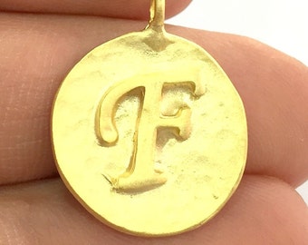 Initials  F Charm , Gold Plated Brass G4842