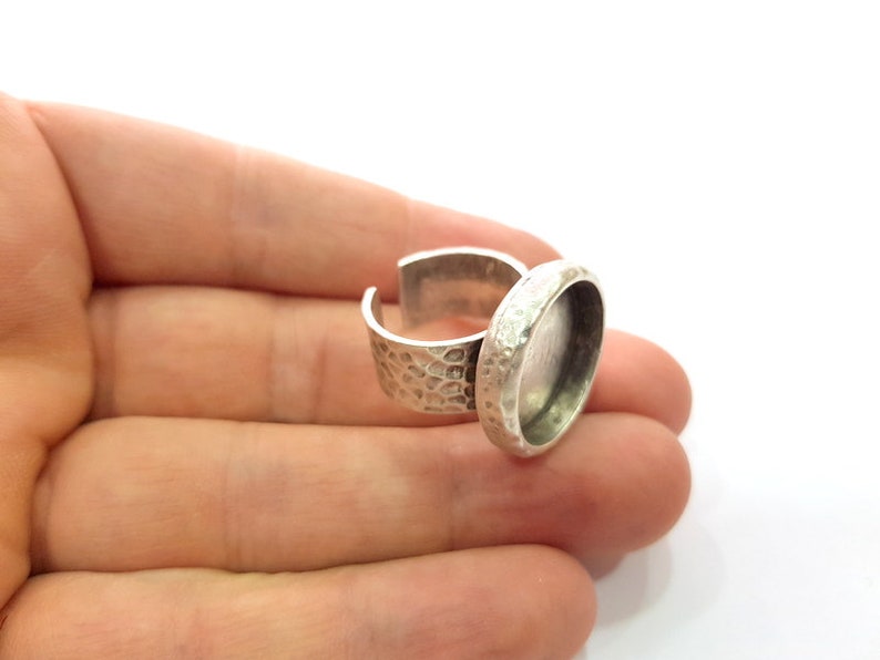 G20119 Ring Blank Setting Resin Dry Flower Base Hammered Ring Bezel inlay Back Glass Cabochon Mounting Adjustable Antique Silver Ring 18mm