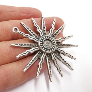 Sun Charms Blank Bezel Resin Bezel Mosaic Mountings Antique Silver Plated Charms (62mm)( 8 mm Bezel Inner Size)  G21164