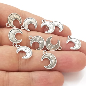 10 Crescent star charms Antique silver plated charms (15x11mm)  G25698
