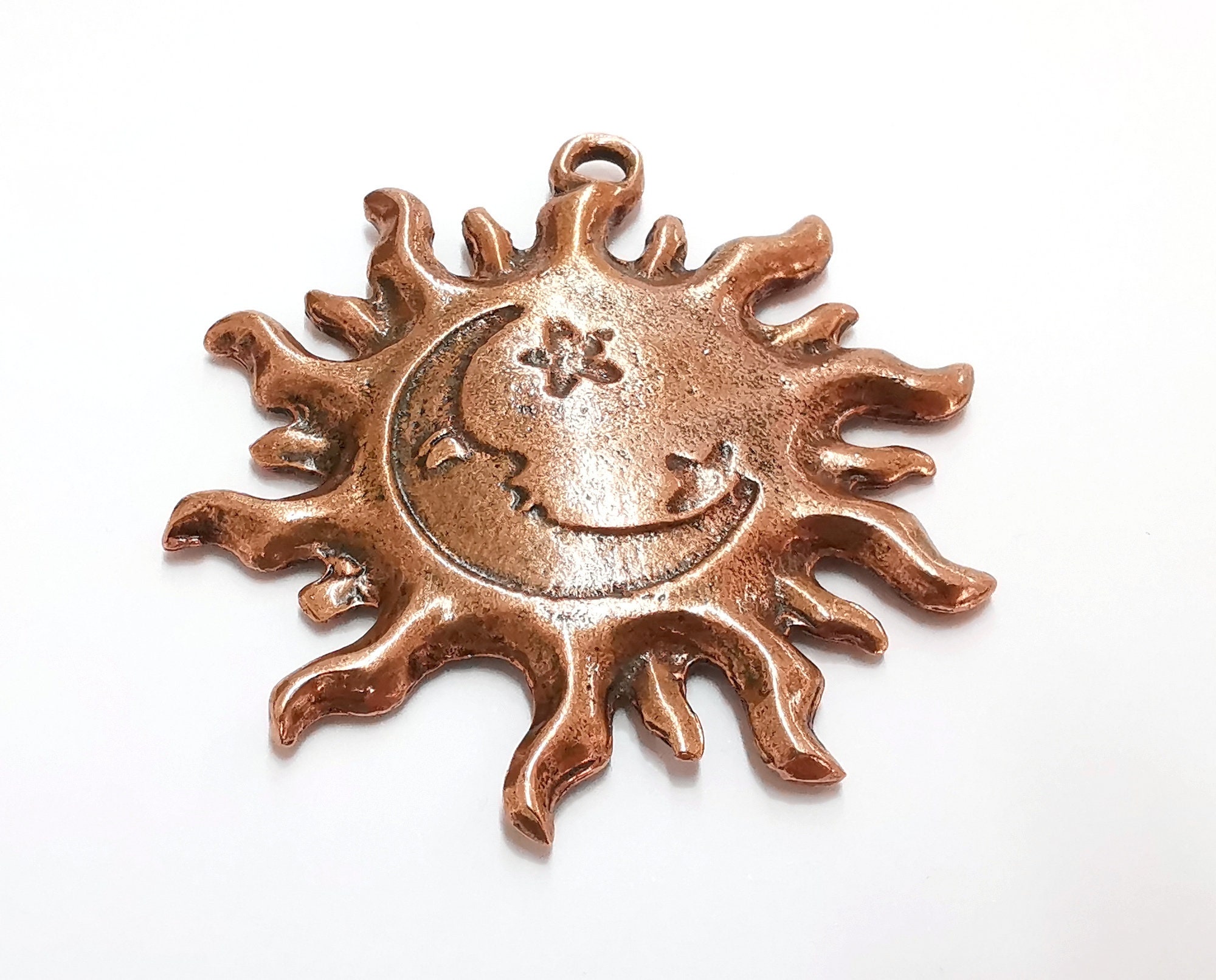 Sun Moon Star Pendant Antique Copper Plated Pendant (78x73mm