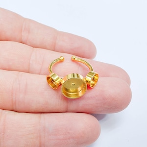 Triple Bezel Adjustable Ring, Round Settings 10mm, 6mm, 24K Gold Color Ring Blank, G38084