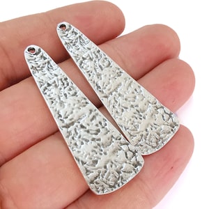 Textured Dangle Charm Antique Silver Plated Charms (52x18 mm)  G18313