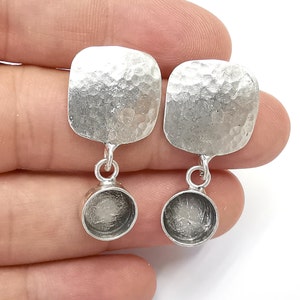 Round Blank Dangle Hammered Square Disc Silver Earring Set Base Wire Antique Silver Plated Brass Earring Base (10mm blank) G28342