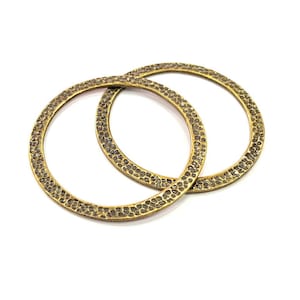 2 Large Hammered Circle Connector Antique Bronze Connector Antique Bronze Plated Metal  (58mm) G19804