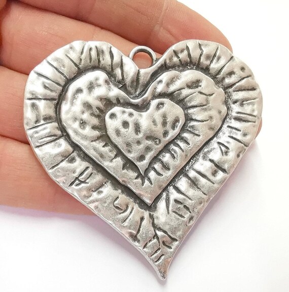 Heart Pendant Antique Silver Plated Pendant (66x67mm) G20611