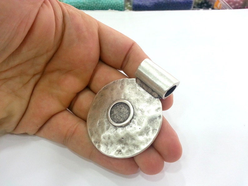 Antique Silver Plated Medallion Pendants Bezel Setting Base Blank 48 mm G9490