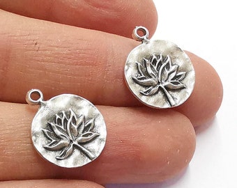 Lotus Charms Flower Charms Antique Silver Plated Charms (21x16mm)  G20557