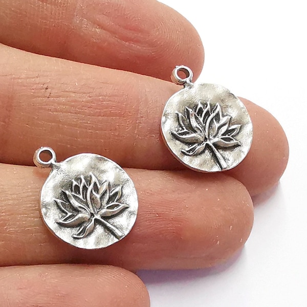 Lotus Charms Flower Charms Antique Silver Plated Charms (21x16mm)  G20557
