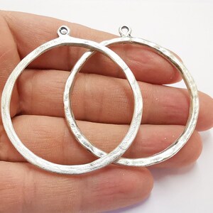 Hammered Circle Silver Pendant Antique Silver Plated Pendant 57x50mm G24100 image 2