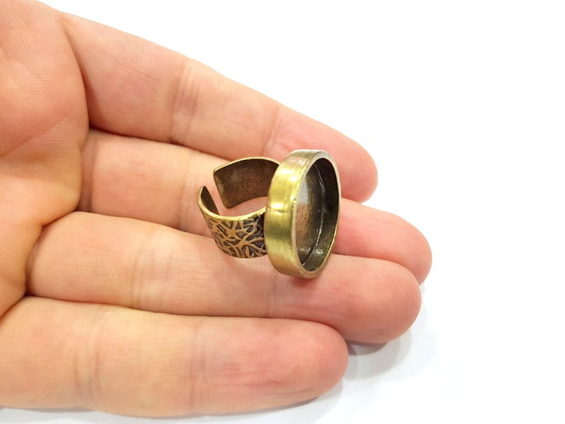 20mm blank Antique Bronze Plated G15638 Antique Bronze Ring Blank Setting Cabochon Base inlay Ring Backs Mounting Adjustable Ring Bezel
