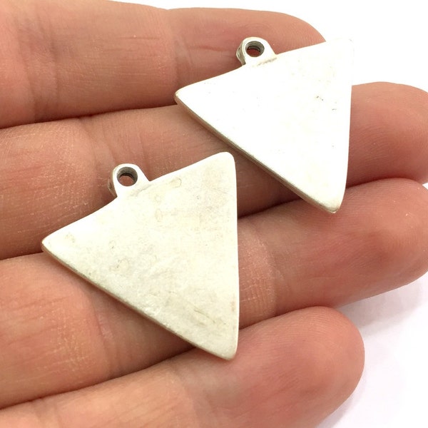 2 Silver Charm Antique Silver Plated Triangle Charms (30x30mm)  G5808