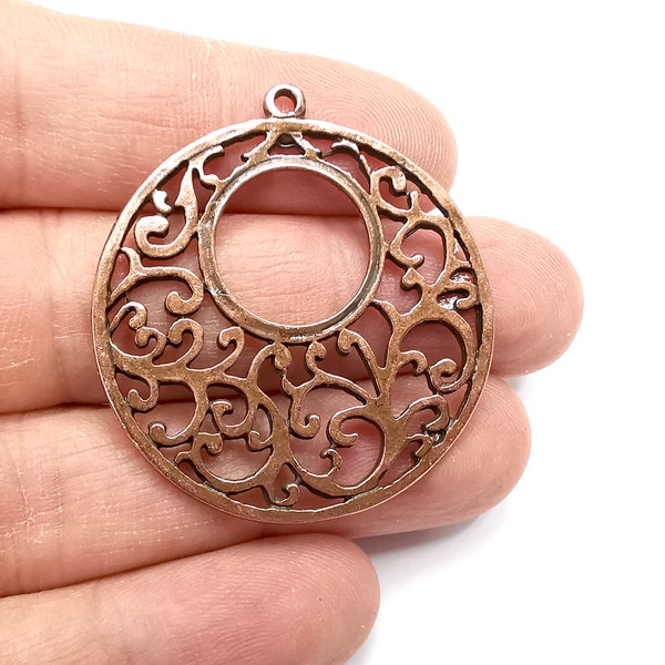 Round Branch Filigree Charms, Dangle Charms Antique Copper Plated (43x40mm) G33055