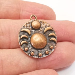 Crescent Moon Charms The Phases of The Moon, Round Hammered Ethnic Antique Copper Plated (29x25mm) G28833