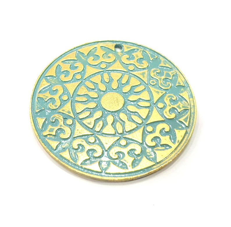 Faux Patina over Antique Bronze Tone 2 Blue Patina Charms Verdigris Charms Antique Blue Charms G11676 30mm