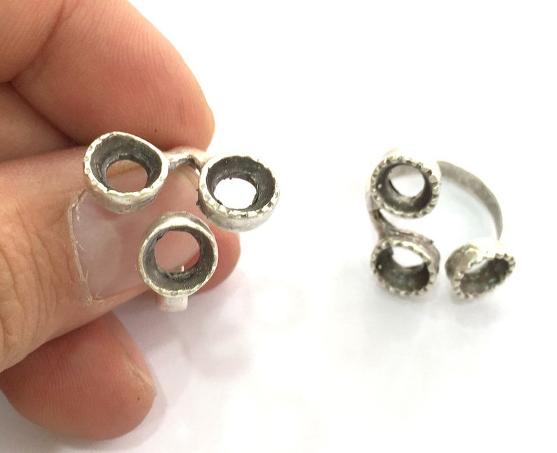 Silver Ring Blank Base Bezel Settings Cabochon Base Mountings Adjustable Antique Silver Plated Brass G3500 8mm Blank
