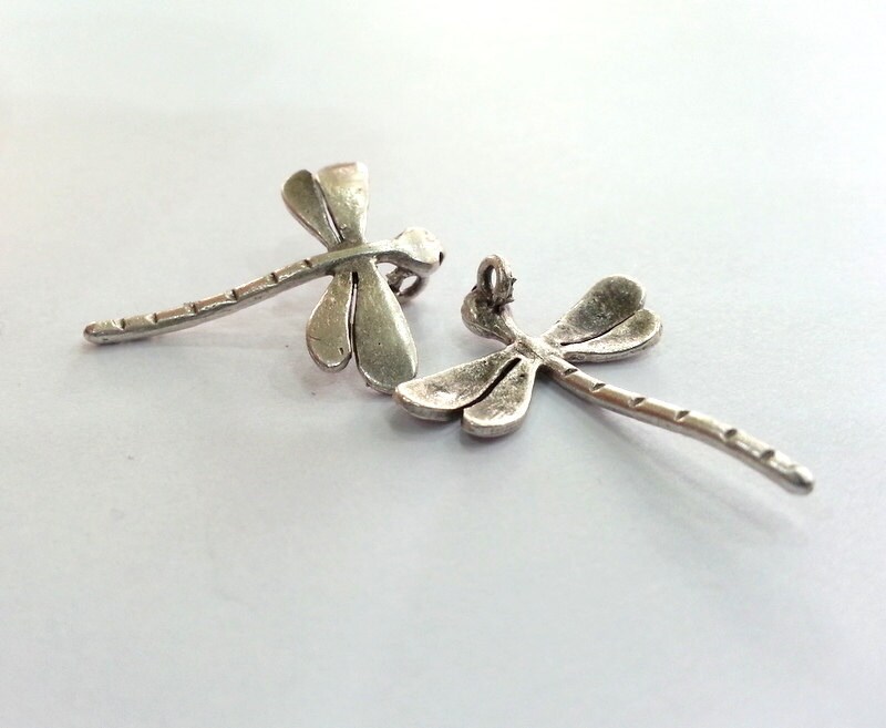2 Dragonfly Charms Antique Silver Plated Brass (22x20 Mm 2 Dragonfly Charms Antique Silver Plated Brass (22x20 Mm