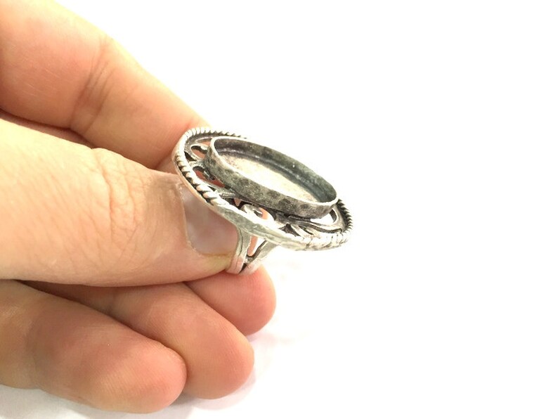 25x18mm blank Silver Ring Blank Ring Settings Ring Bezel Base Cabochon Mountings Adjustable Antique Silver Plated Brass G5293