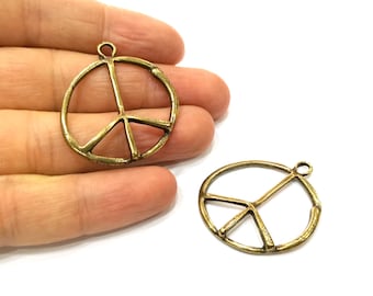 Peace Charm Antique Bronze Plated Metal  (36mm) G17721