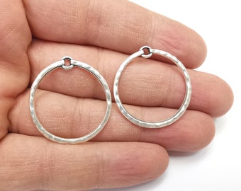 Round Hammered Circle Charms Antique Silver Plated Findings (30x29mm)  G27471