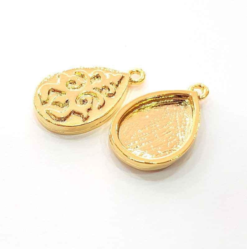 2 Gold Pendant Blank Base Setting Necklace Blank Resin Blank Mountings inlay Blank Shiny Gold Plated Blank G12507 18x13 mm blank