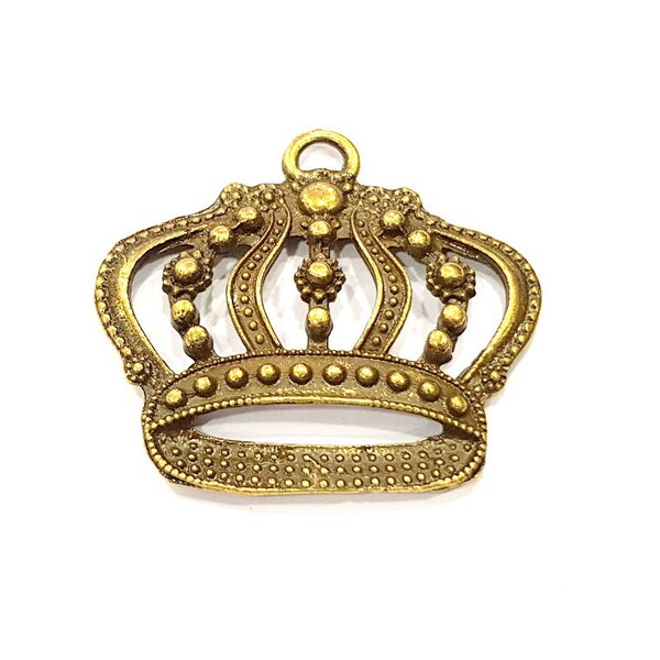 2 Crown Pendant Antique Bronze Pendant Antique Bronze Plated Metal (41x38mm) G10928