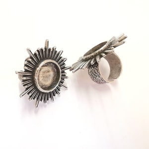 Sun Ring Blank Setting Textured Base Bezel inlay Ring Backs Glass Cabochon Mounting Adjustable Antique Silver Plated (16mm bezel ) G22056