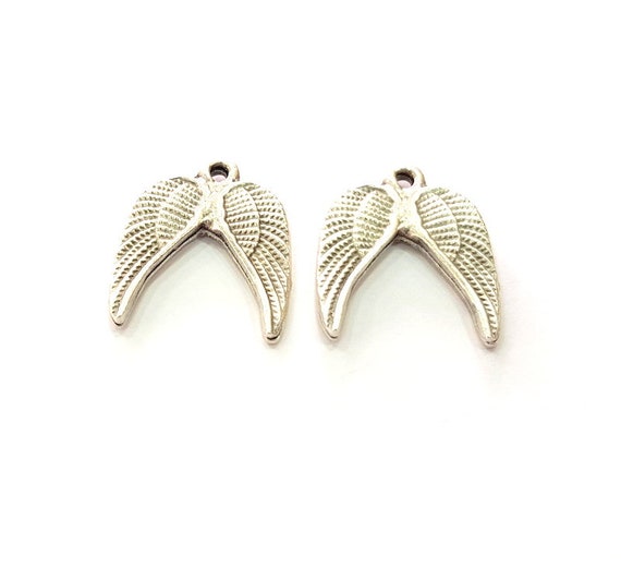 6 ウィングス チャーム アンティーク シルバー チャーム (20 x 18 mm 