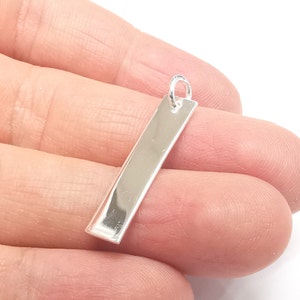 Ciondoli con barra stampata in argento sterling Ciondoli con etichetta vuota con anello, Ciondoli in argento 925 (34x5,7mm) G30433