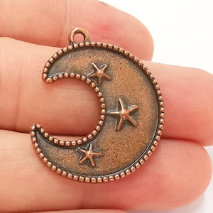 2 Crescent Star Charms Antique Copper Plated Charms (33x27mm)  G22750