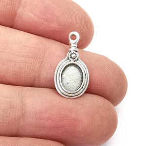 Ethnic Silver Charms Blank Bezel Settings Antique Silver Plated Charms (20x10mm)(8x6mm Blank)  G27844