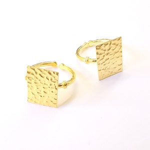 Stamping Ring Blanks, Gold Plated Sterling Silver, Engraving Statement Rings, Adjustable Nameplate Ring 925 Solid Silver 15x11mm G30402