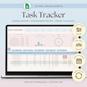 Task Tracker Spreadsheet Template GoogleSheets 2026 To Do List Task Manager Work Planner Daily Task Priority List Kanban Board Eisenhower