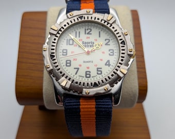 Vintage Sports Illustrated quartzhorloge – Retro jaren 90 sporthorloge voor heren – Nieuwe NAVO-band en batterij – Volledig werkende staat