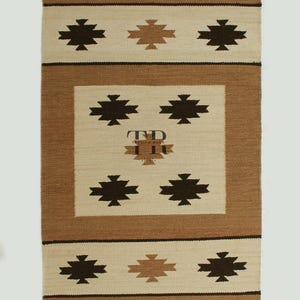 Handwoven Zapotec Wool Rug - Southwestern Geometric Design - Rustic Beige and Brown - Mexican Artisan Home Decor - 5x8 ft